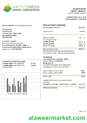 Iceland Arctic Green Energy Corporation electricity business utility bill template in Word and PDF